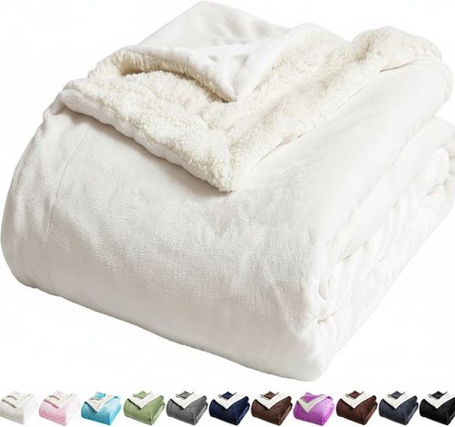 LBRO2M Sherpa Fleece Bed Blanket King Ivory