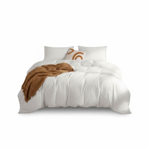 LBRO2M 100% Washed Cotton Duvet Cover Queen Ivory