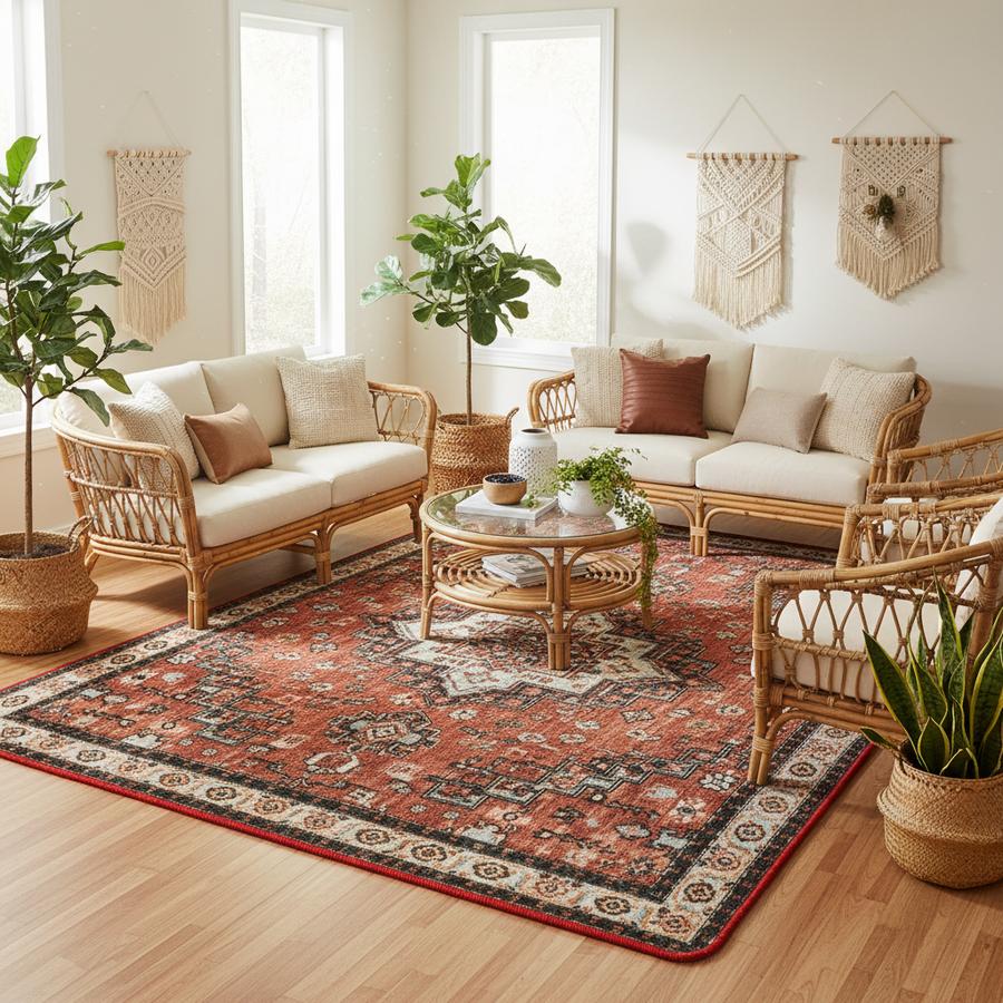 LBRO2M boho area rug in living room
